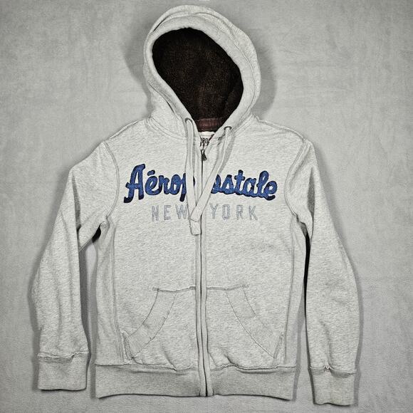 Aeropostale Hoodie Womens XS Sherpa Lined Full Zip Fleece Embroidered Y2K Preppy - Picture 1 of 12